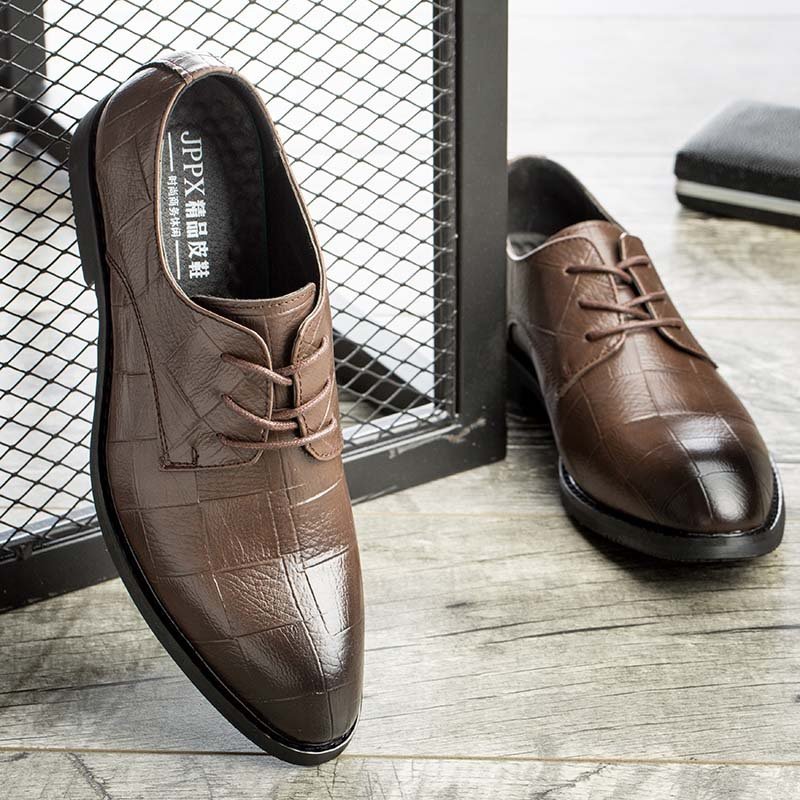 Summer men's British small leather shoes, men's business suits, trendy pointed youth lace-up casual men's shoes