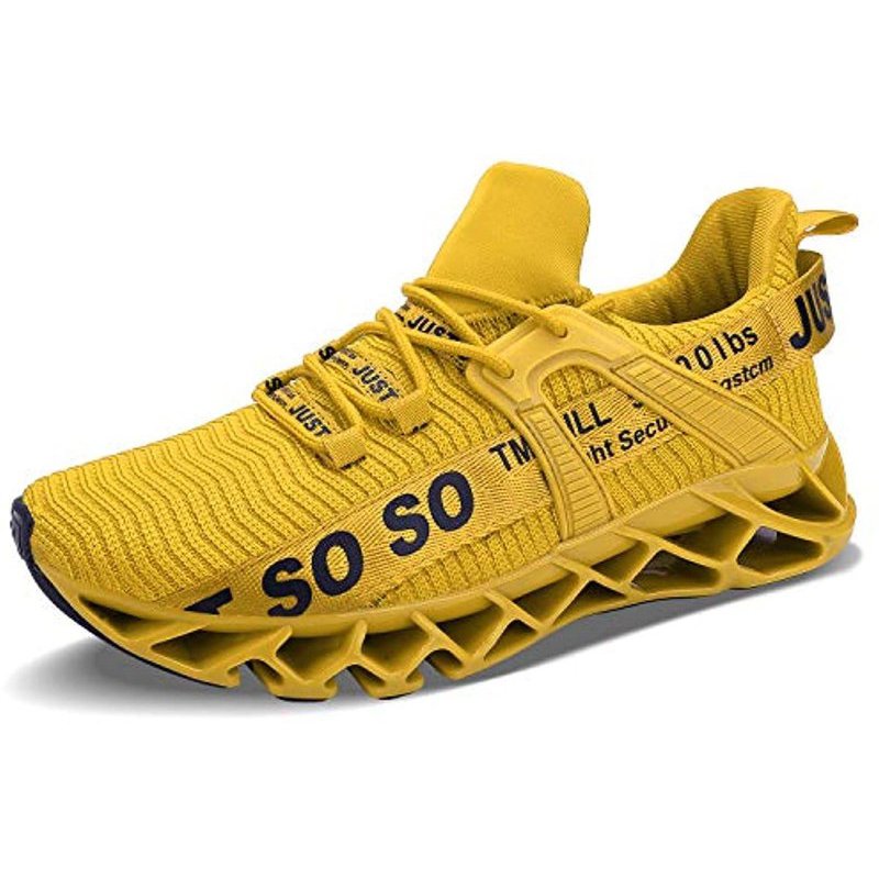 JSLEAP Mens Runing Shoes Walking Non Slip Blade Type Sneakers 1yellow